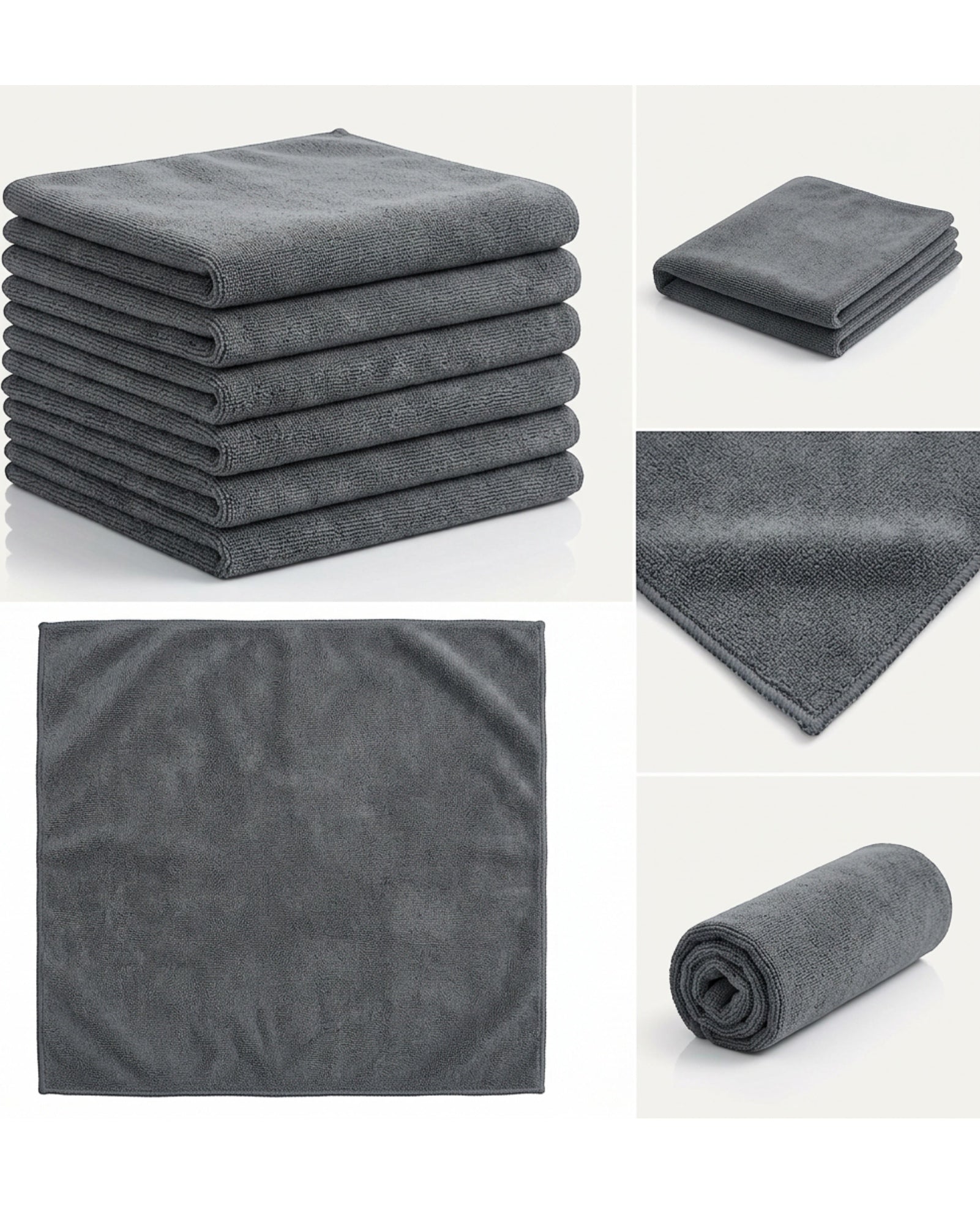 Rovae Microfiber Car Wash Towels Gray 16 x 16 in 6 Pack