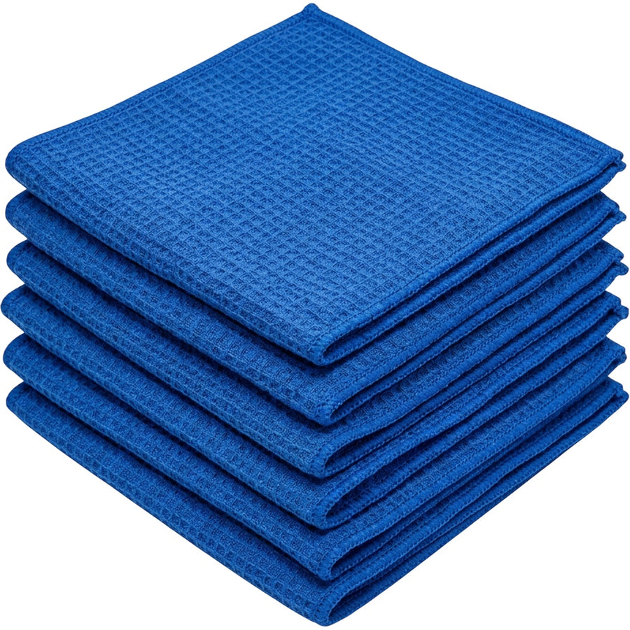 Rovae Waffle Microfiber Glass Cloths Set of 6 40 x 40 cm Blue