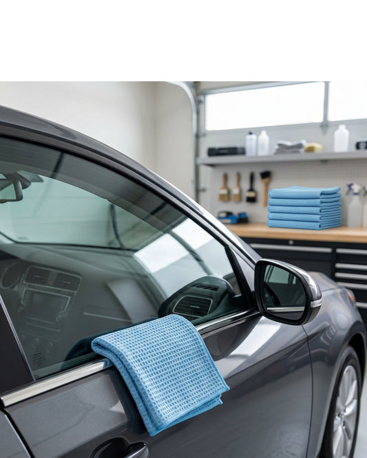Waffle Weave Microfiber Glass Cloths 6 Pack 16 x 24 in 350 GSM - Lifestyle view